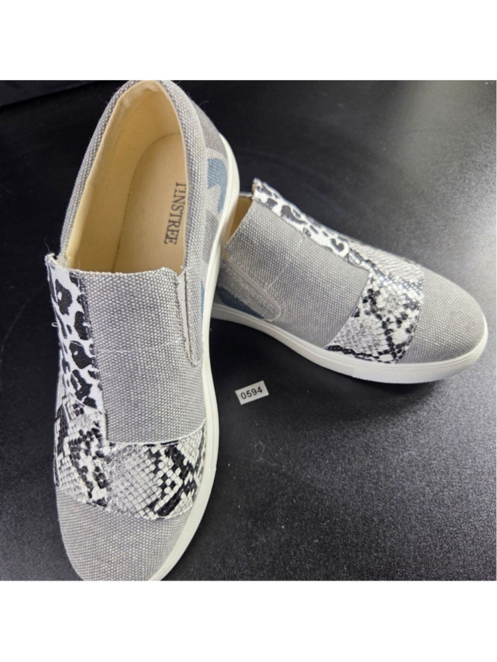 Animal Print Slip On Sneakers Womens Size 6 Gray Canvas Leopard Snake Casual